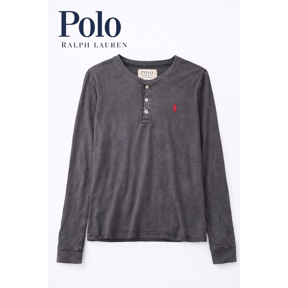 Polo‎ Ralph Lauren Henley Shirt Gray Long Sleeve Classic Logo L